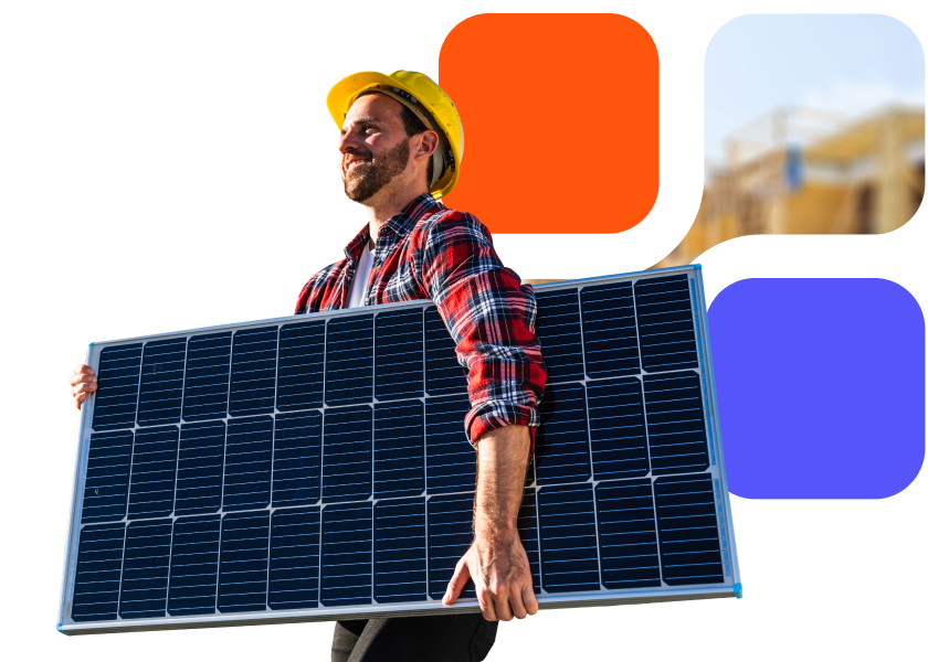 an image of a utility worker carrying a solar panel